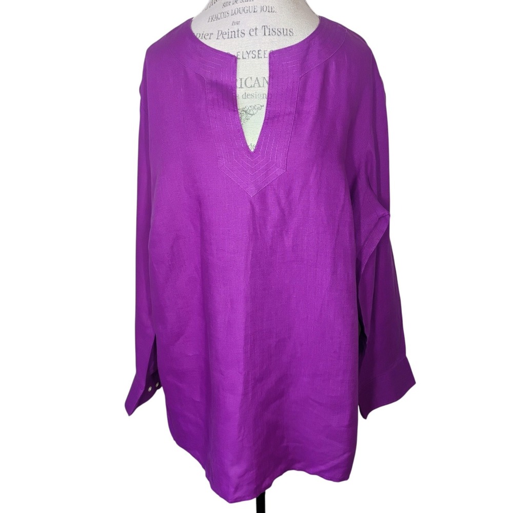 Lauren Ralph Lauren Purple 100% Linen Roll Tab Sleeve Button Up Shirt Womens 2XL